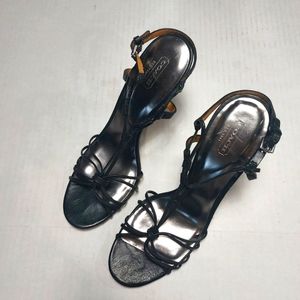 COACH Black Stiletto Ankle Straps High Heels Sandals Size 10 B